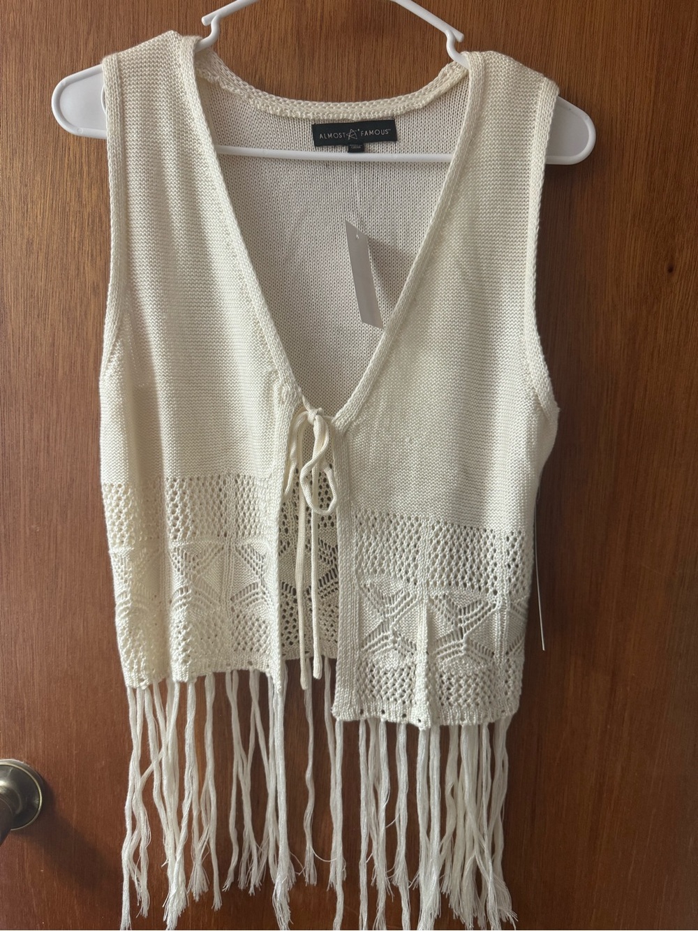 Cream Fringe Crochet Top - Small
